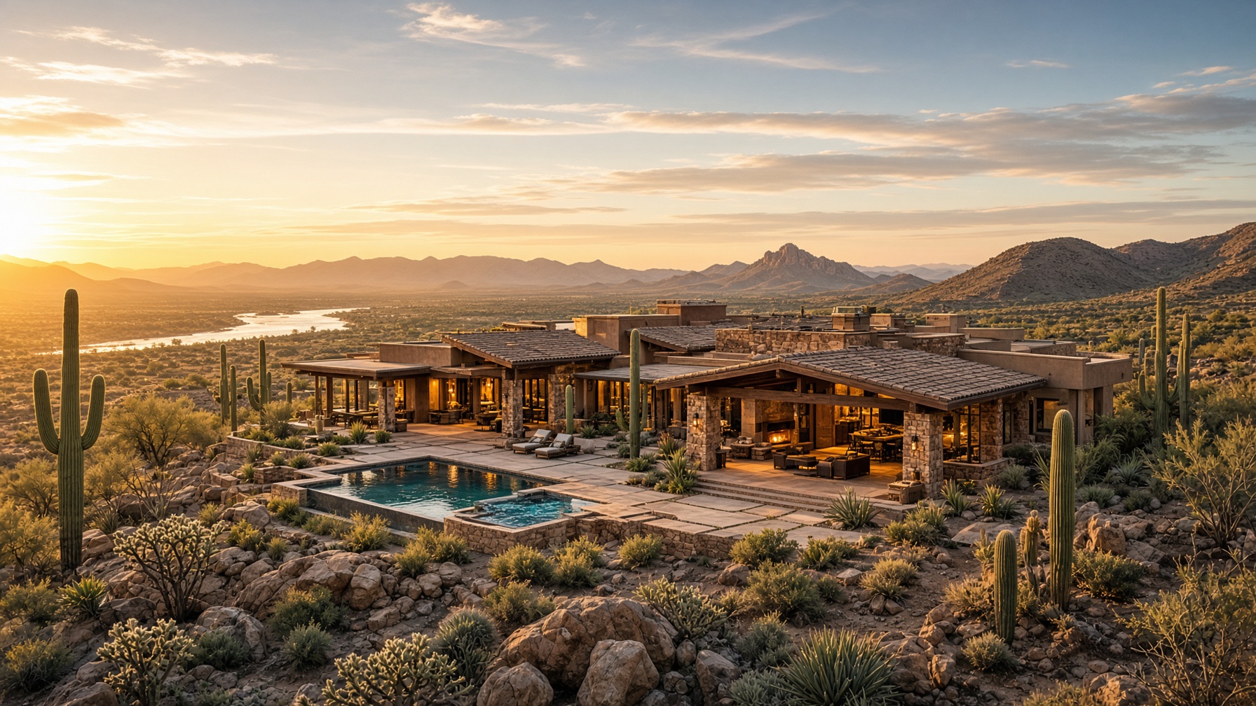 Custom desert estate for sale on a large lot in Rio Verde Arizona