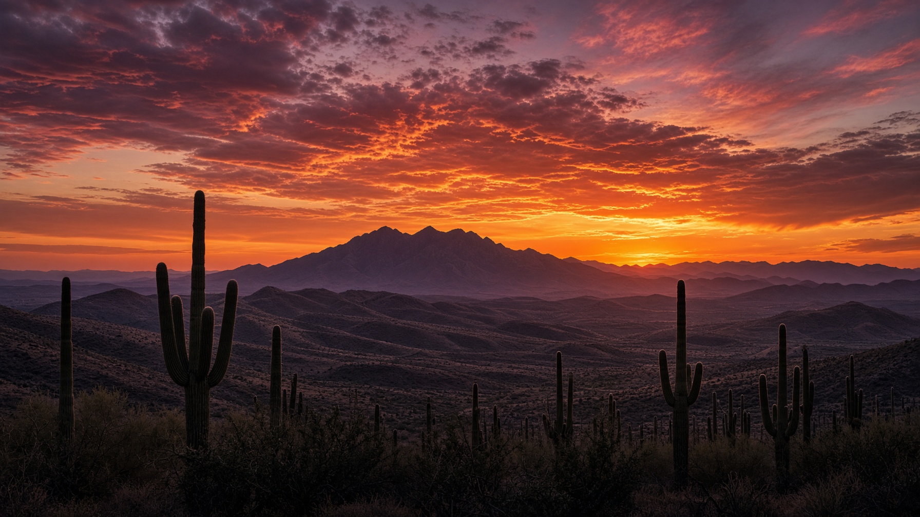Sonoran desert sunset over Four Peaks from Rio Verde Arizona